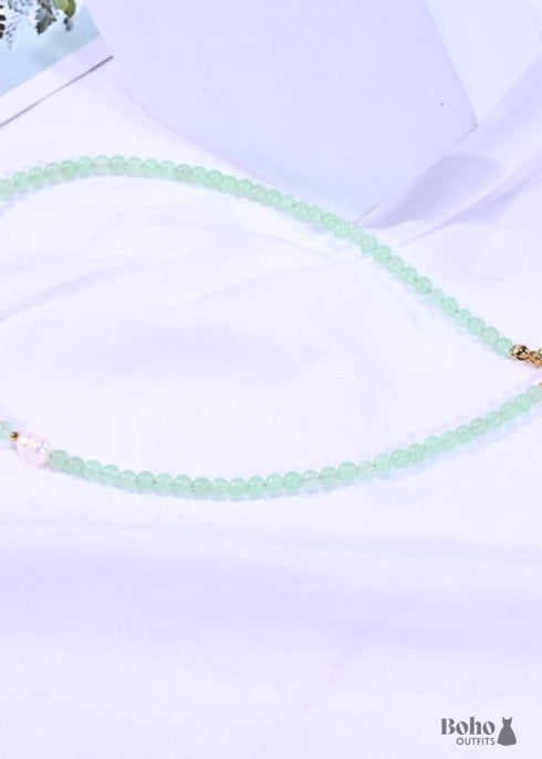 Boho Necklace, Seed Bead Choker, Crystal Pearl